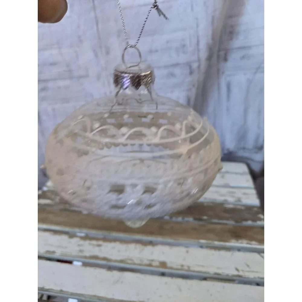 Glass crocheted ornament Xmas holiday‎ white